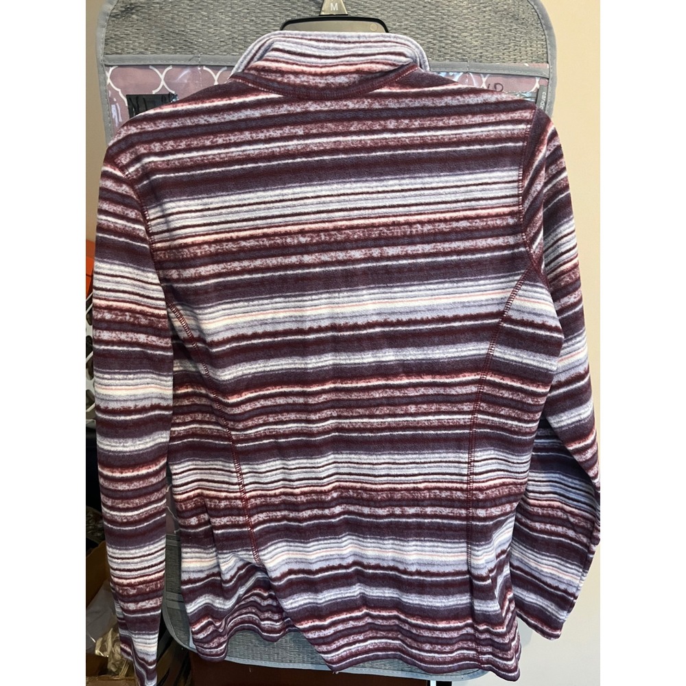 Eddie Bauer Womens Burgundy Striped Fleece Quarter Zip Pullover M D3959381 - Picture 3 of 8
